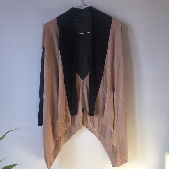 ❤️Worthington Open Cardigan Waterfall Color Block Asymmetrical Black Grey Cream - Picture 1 of 7